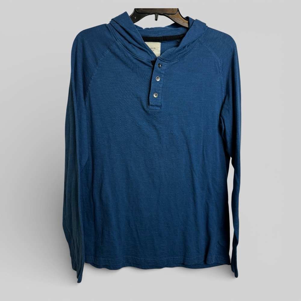 Six Lincoln deep blue partial button down hooded shirt size L cotton blokecore